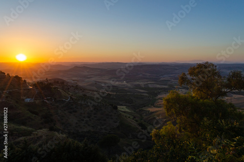 Wonderful Sunset over the Sicilian Hills, Mazzarino, Caltanissetta, Sicily, Italy, Europe