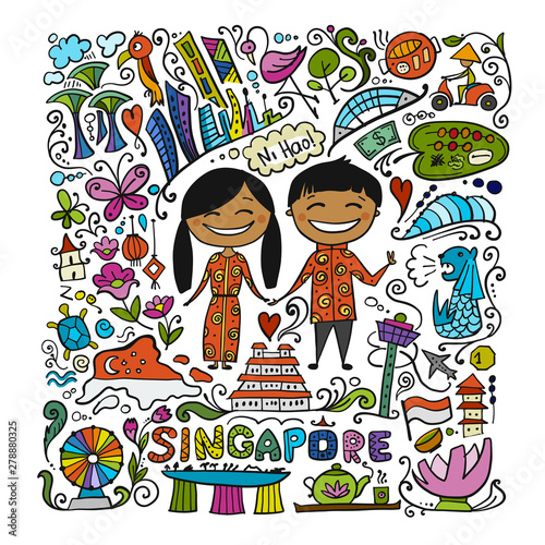 Travel to Singapore. Greeting card for your design