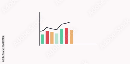 Raising colorful bars of graph animation with the black annotating rrow on white background. Grow chart business concept. Chart animation for presentation.