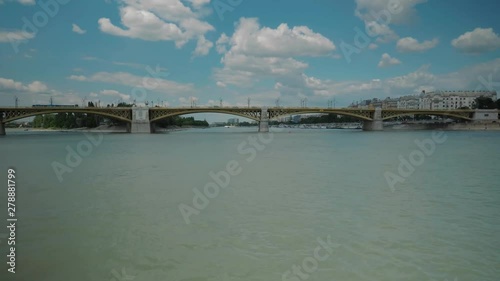 Boat ride through Danube, summer afternoon, Petofi bridge, long panning photo