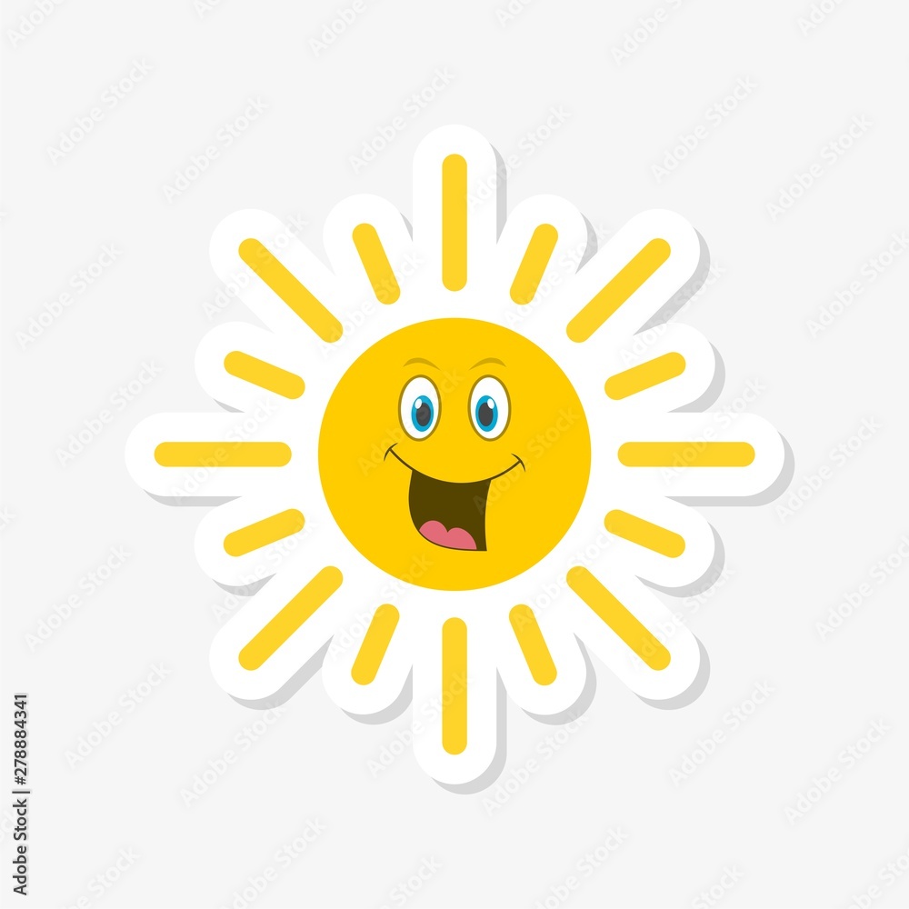 Cute sun with smile sticker isolated on white background Cute sun with smile sticker isolated on white background