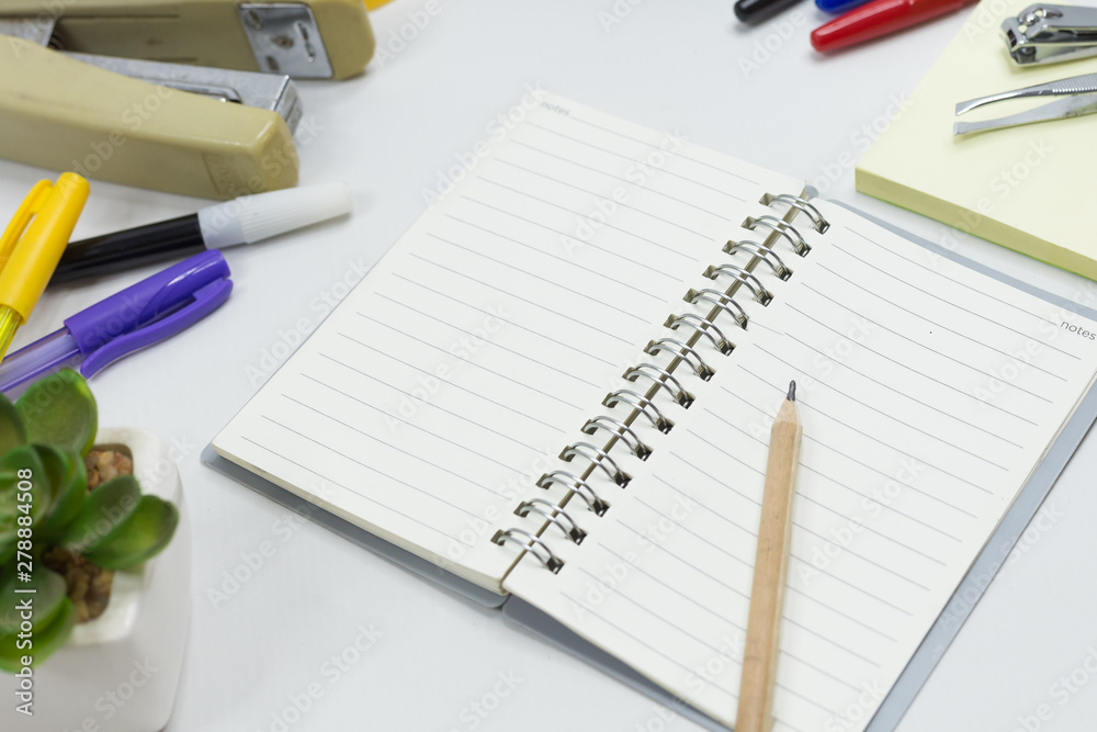 Set of office supplies for work with white background Set of office supplies for work with white background