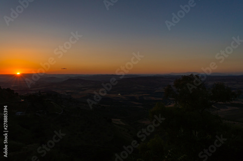 Wonderful Silhouette Sunset over the Sicilian Hills, Mazzarino, Caltanissetta, Sicily, Italy, Europe