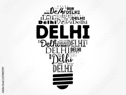 Delhi light bulb word cloud, travel concept background