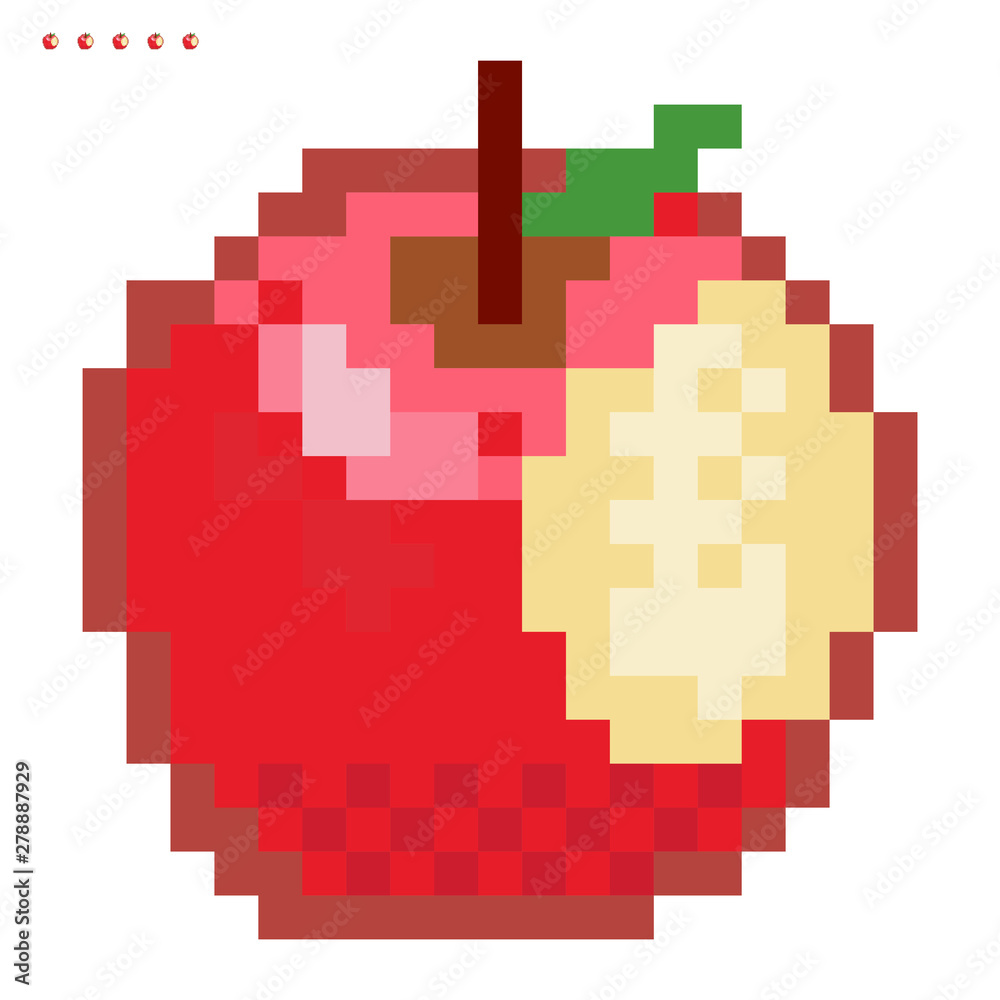 Minimalistic pixel graphic symbol of bitten apple. Art vector object isolated. Game 8 bit style.