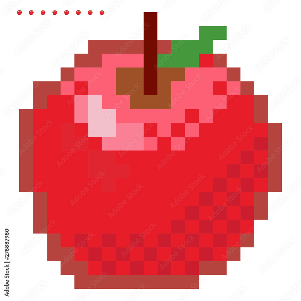Minimalistic pixel graphic symbol of Apple. Art vector object isolated. Game 8 bit style.