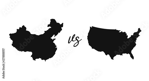 silhouette United states map and China map vector