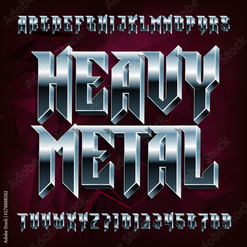 3D Heavy Metal alphabet font. Metal effect letters and numbers. Stock vector typeface for your design. photo