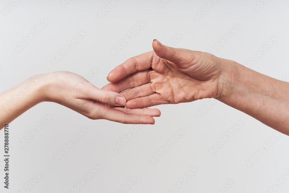 hands of man and woman isolated on white background