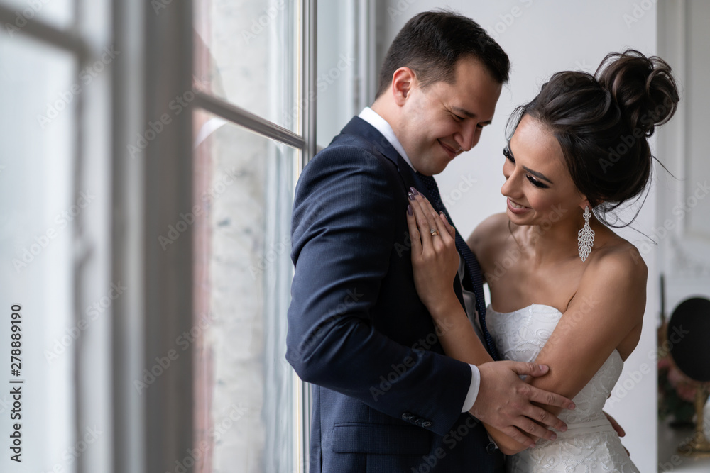 love and trust in young married couple. Beautiful couple in love girl and guy. Wedding image of bride and groom.