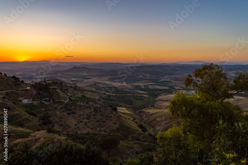 Wonderful Sunset over the Sicilian Hills  Mazzarino  Caltanissetta  Sicily  Italy  Europe