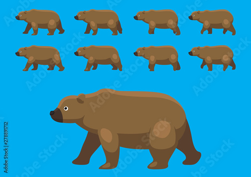 Brown Bear Animation Walking Cartoon Vector Illustration