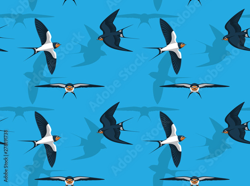 Cute Barn Swallow Flying Cartoon Background Seamless Wallpaper