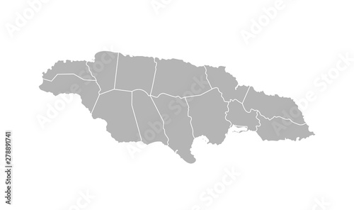 Vector isolated illustration of simplified administrative map of Jamaica. Borders of the parishes (regions). Grey silhouettes. White outline