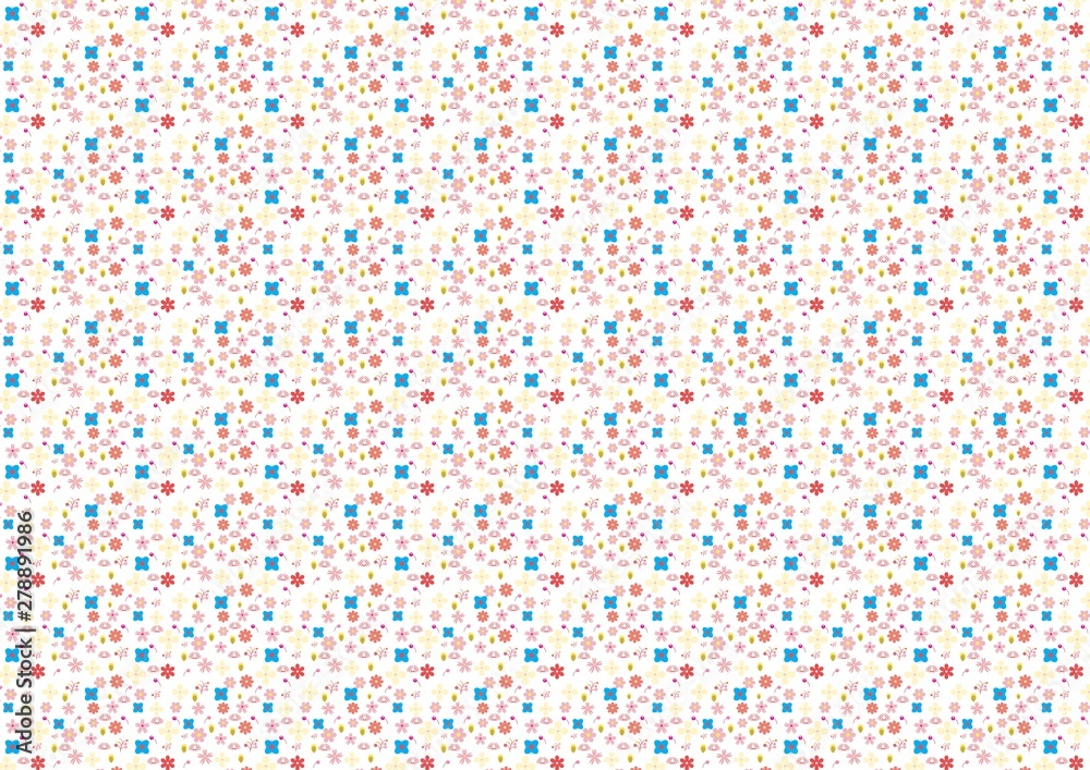 There are many cute flower on the White background.Each flower is on many styles.flower card, seamless, isolates,vector and illustration design.