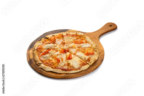 seafood pizza on white background