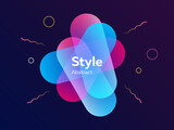 Transparent blue and violet abstract graphic elements on blue background. Dynamic colored form and line. Banner with capsule shapes. Template for logo, flyer, presentation design. Vector illustration