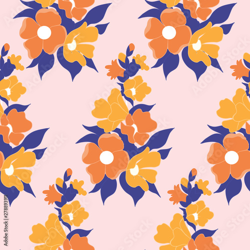 Elegant yellow and orange flowers in a seamless pattern design