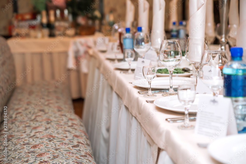 Elegant festive table setting in the restaurant