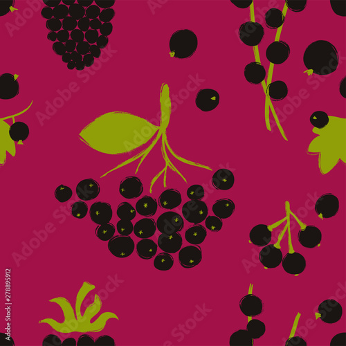 Seamless Pattern With Black Berries.