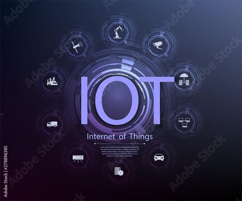 Internet of things (IoT) and networking concept for connected devices. Spider web of network connections with on a futuristic blue background