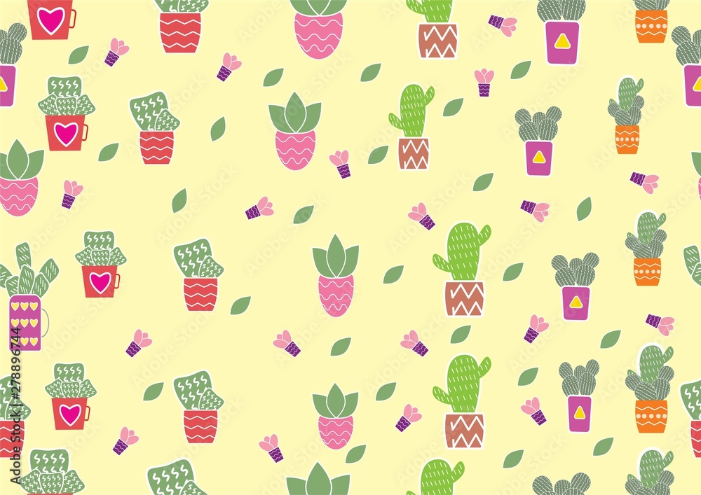 There are many cute cactus on the background. Each cactus is on many styles of pots.The pots are different colors and patterns Cactus card,desert plants,vector and illustration design. There are many cute cactus on the background. Each cactus is on many styles of pots.The pots are different colors and patterns Cactus card,desert plants,vector and illustration design.
