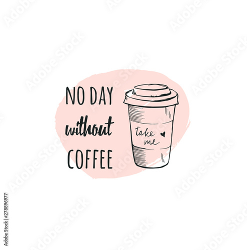 Coffee mug hand drawn with lettering print design