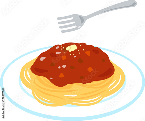 ミートソーススパゲティとフォーク