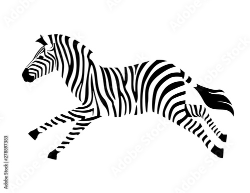 African zebra running side view outline striped silhouette animal design flat vector illustration isolated on white background
