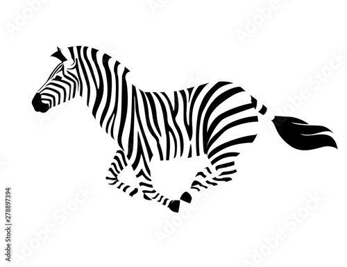 African zebra running side view outline striped silhouette animal design flat vector illustration isolated on white background