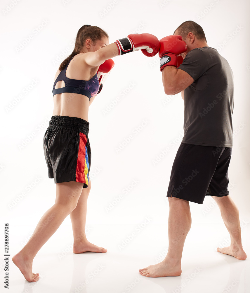 Kickboxer girl and her coach