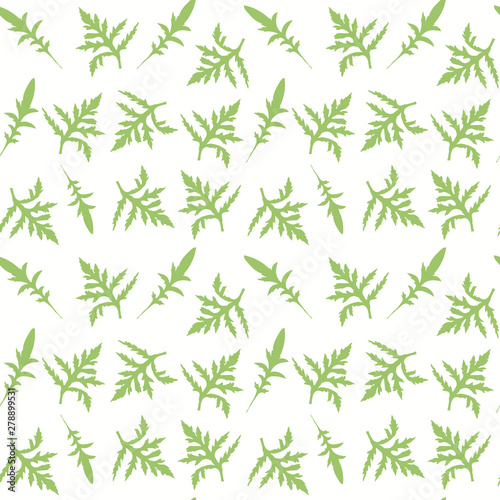 Fototapeta Naklejka Na Ścianę i Meble -  Seamless botanical vector pattern. Hand drawn doodle leaves twigs of poppy flower in green yellowish color palette on off-white background. Retro Scandinavian style. Wallpaper tapestry fabric print