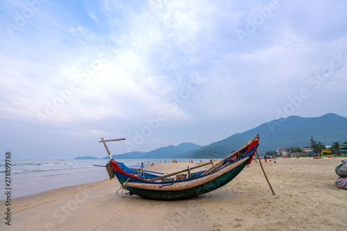 Fishing boats of fishermen at sea before dawn welcoming a new day