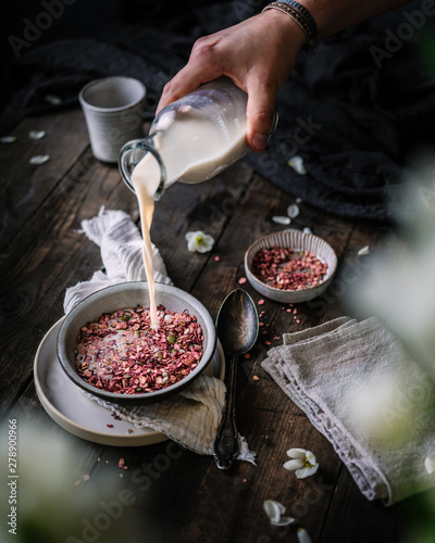 Breakfast muesli moody setting photo