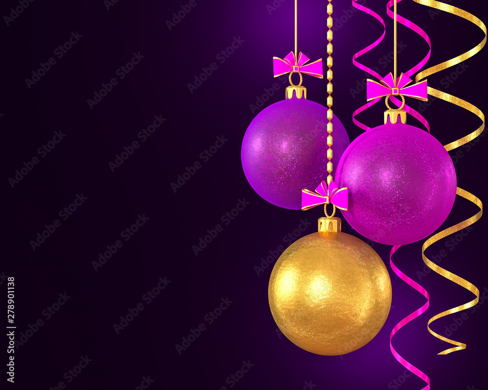 Christmas dark shining background, New Year, shiny golden balls, multicolored serpentine, curls, burning lights. Christmas dark shining background, New Year, shiny golden balls, multicolored serpentine, curls, burning lights.