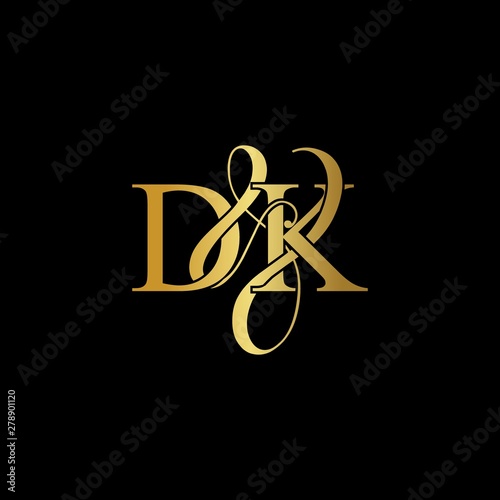 D & K / DK logo initial vector mark. Initial letter D & K DK luxury art vector mark logo, gold color on black background.