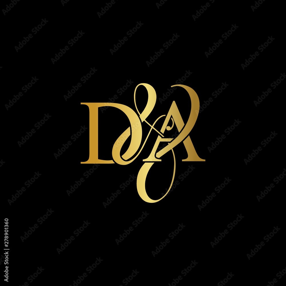D & A / DA logo initial vector mark. Initial letter D & A DA luxury art vector mark logo, gold color on black background.