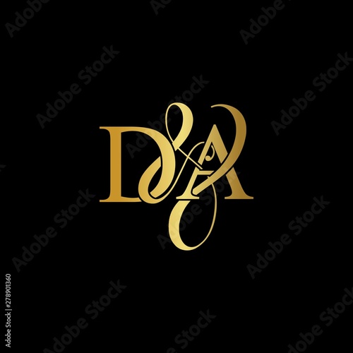 D & A / DA logo initial vector mark. Initial letter D & A DA luxury art vector mark logo, gold color on black background.