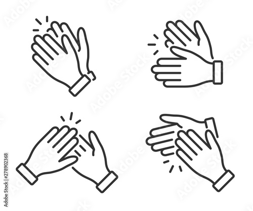 Clapping hands icon. Applause clap. Celebration hands gesture. Audience slam icon. Cheers slap sign. Celebration expression. Clapping applause symbol in outline style. People appreciation vector