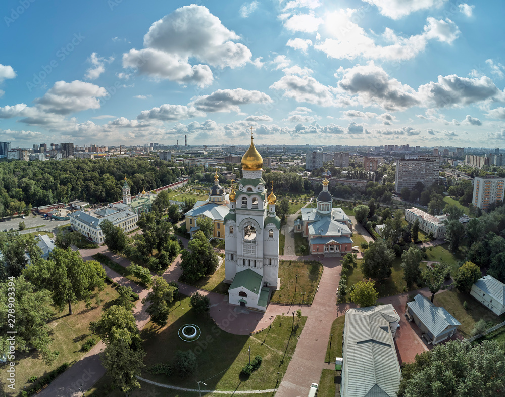 Fototapeta premium Orthodox cathedrals in architecture-historical ensemble Rogozhskaya sloboda in Moscow, Russia. Aerial drone view.