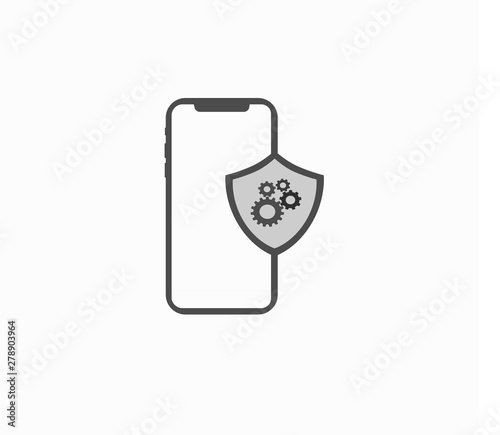 Smartphone web icon with settings icon, gears - software protection. Smartpho...