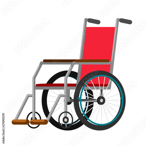 Vector illustration of wheelchair under the white background. Cartoon realistic illustration. Flat style. Front view. Isometric view.
