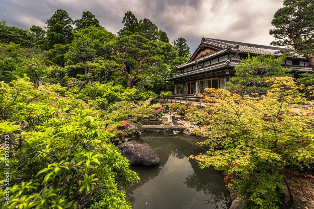 Nara - May 31, 2019: The Isuien garden in Nara, Japan