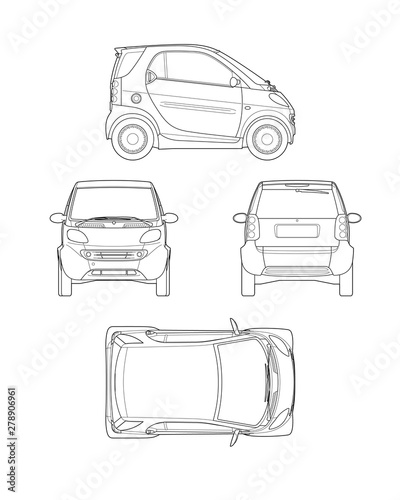 コンパクトカー_四面図 テクニカルイラスト