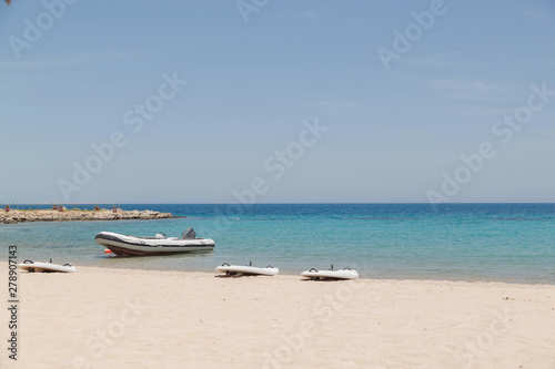 inflatable boats on a Red sea shore