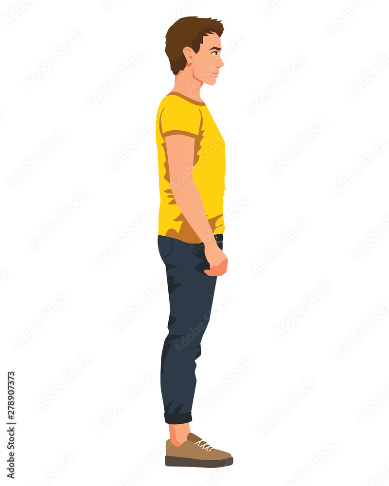 Vector illustration of man in casual clothes under the white background.  Cartoon realistic people illustrtaion. Flat young man. Side view man. Stock  Vector | Adobe Stock