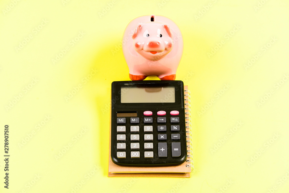planning counting budget. Commerece business. money saving. Accounting and payroll. capital management. moneybox with calculator. Piggy bank. bookkeeping. financial report. Getting help planning counting budget. Commerece business. money saving. Accounting and payroll. capital management. moneybox with calculator. Piggy bank. bookkeeping. financial report. Getting help
