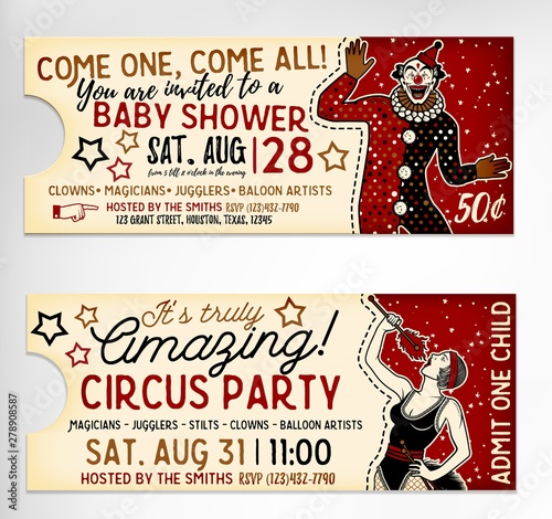 Vintage Circus Tickets On White Background.. Vector Illustration.