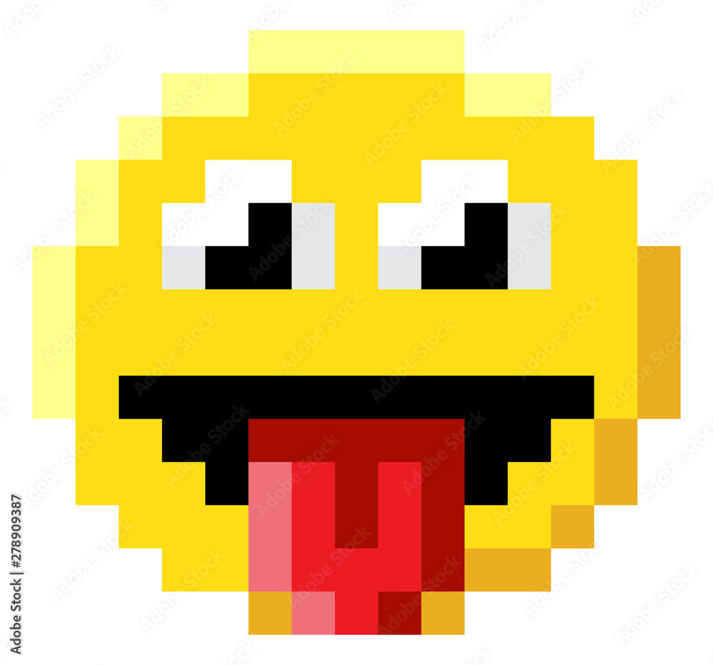 An emoji emoticon face icon in a pixel art 8 bit video game style An emoji emoticon face icon in a pixel art 8 bit video game style