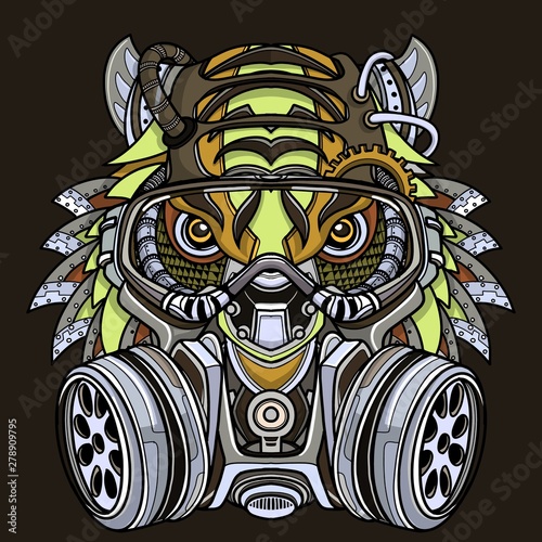 Tiger in gas mask illustration. Toxicity emblem , sign. Can be used as t-shirt print, tattoo design, logo, graffiti. Urban style